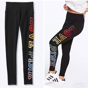 Victorias Secret Pink High Waist Black Cotton Leggings Rainbow Love Pink Size L